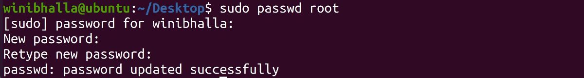 Changing root password in Ubuntu