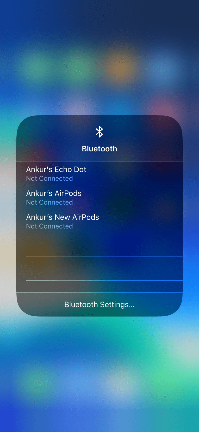 Choose another Bluetooth Device in iPhone Control Center