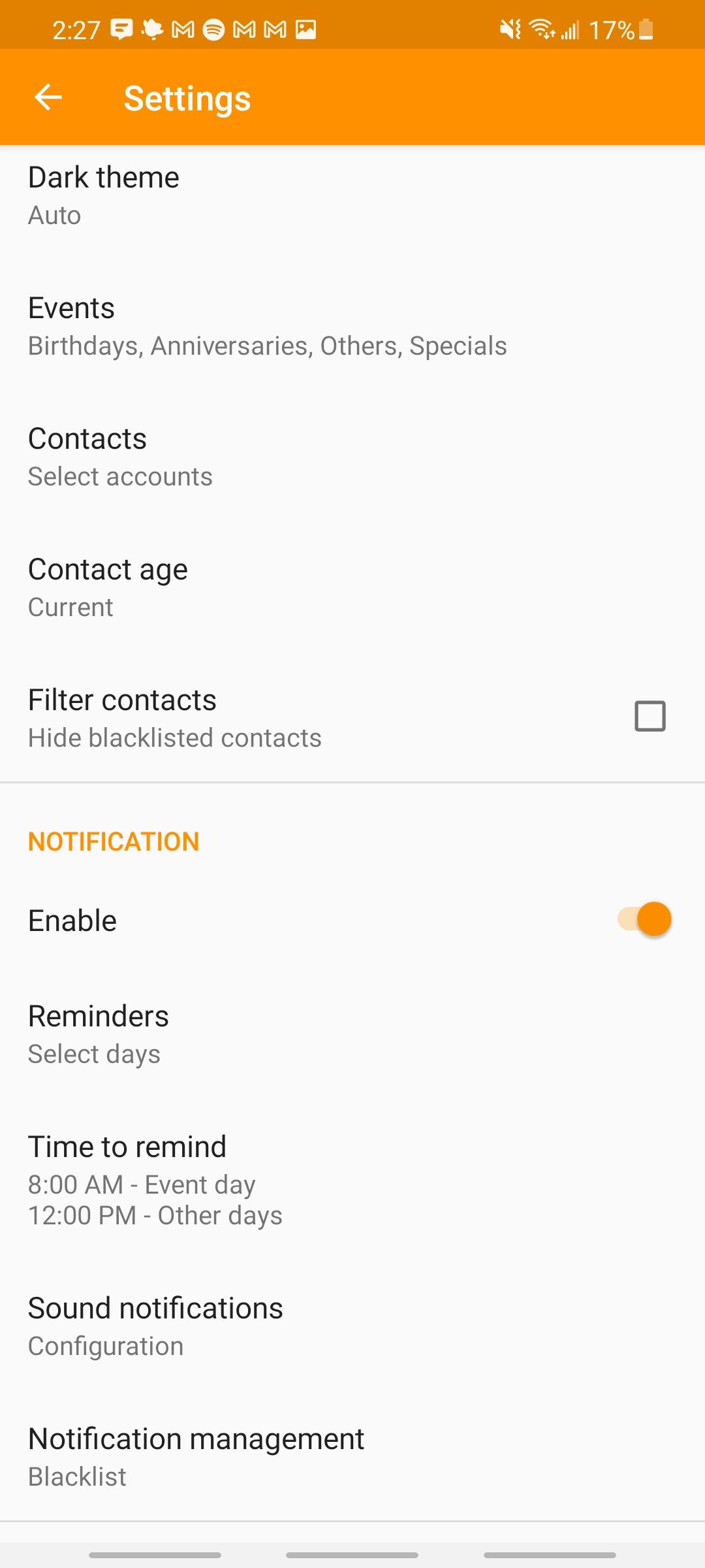 contacts birthdays apps settings