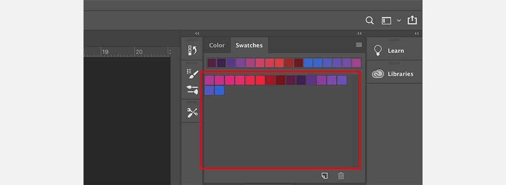 Our color palette in Photoshop, organized by hue