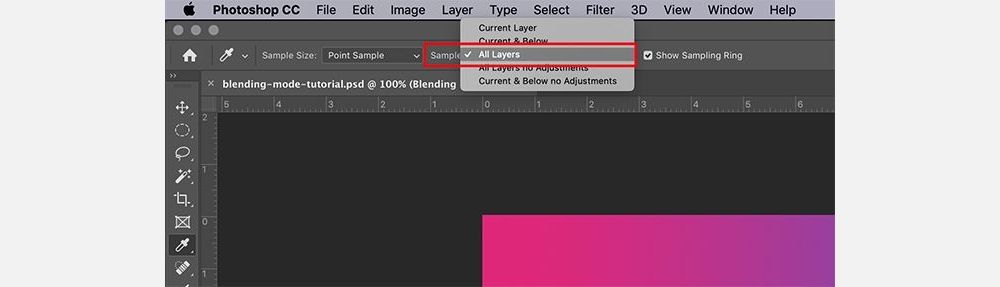 Selecting All Layers lets us sample color on every layer