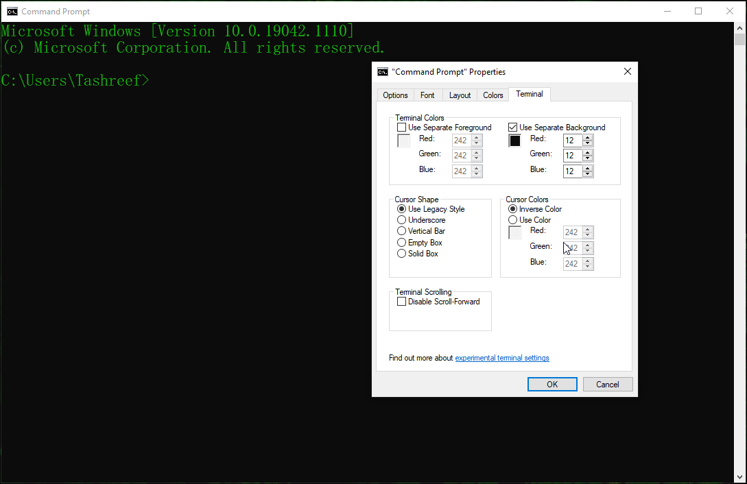 customize command prompt settings terminal settings