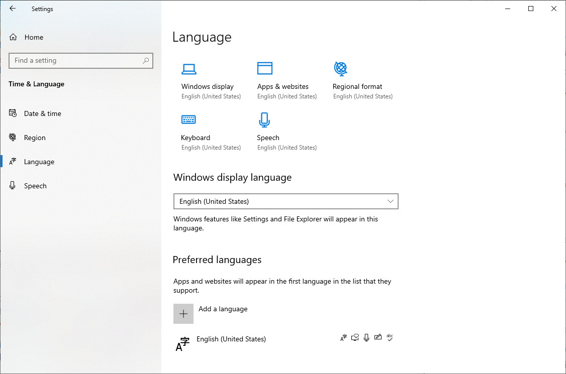 windows default language
