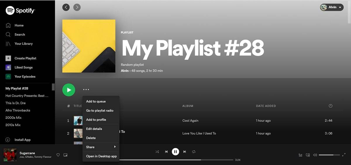 Deleting a Spotify playlist via the web player