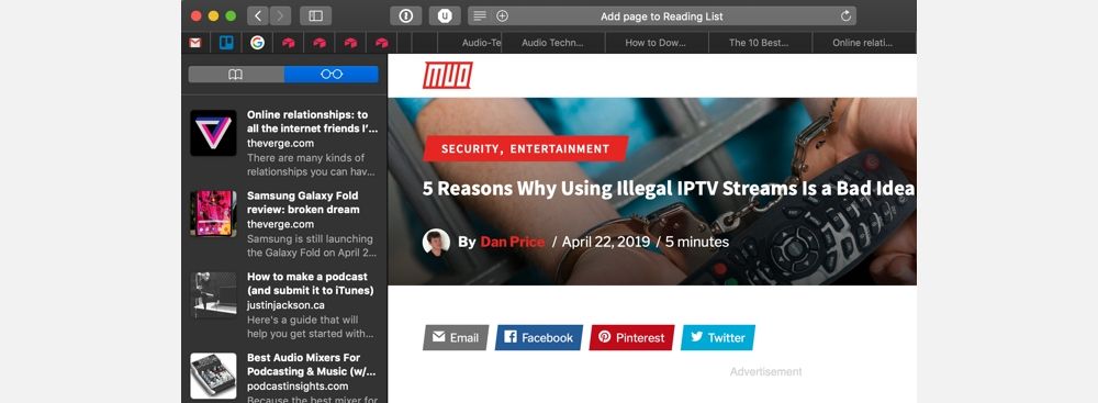 You can also download a webpage to your Reading List.