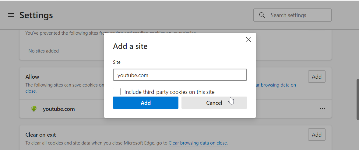 edge chromium unblock youtube cookies 