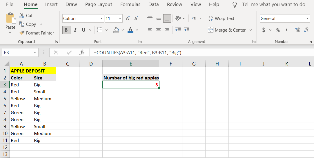 So verwenden Sie die Funktion ZÄHLENWENN und ZÄHLENWENN in Excel - excel countifs result 1