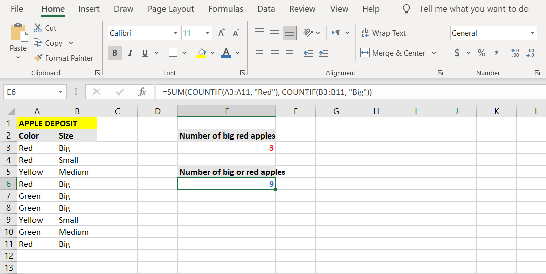 SUM and COUNTIF combined in Excel.