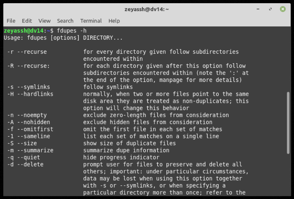fdupes help menu - Come trovare e rimuovere file duplicati su Linux usando fdupes