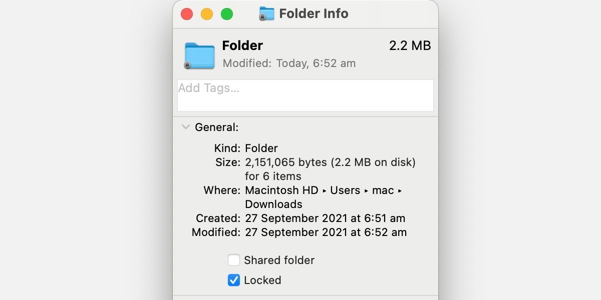 Get info window of a locked folder.