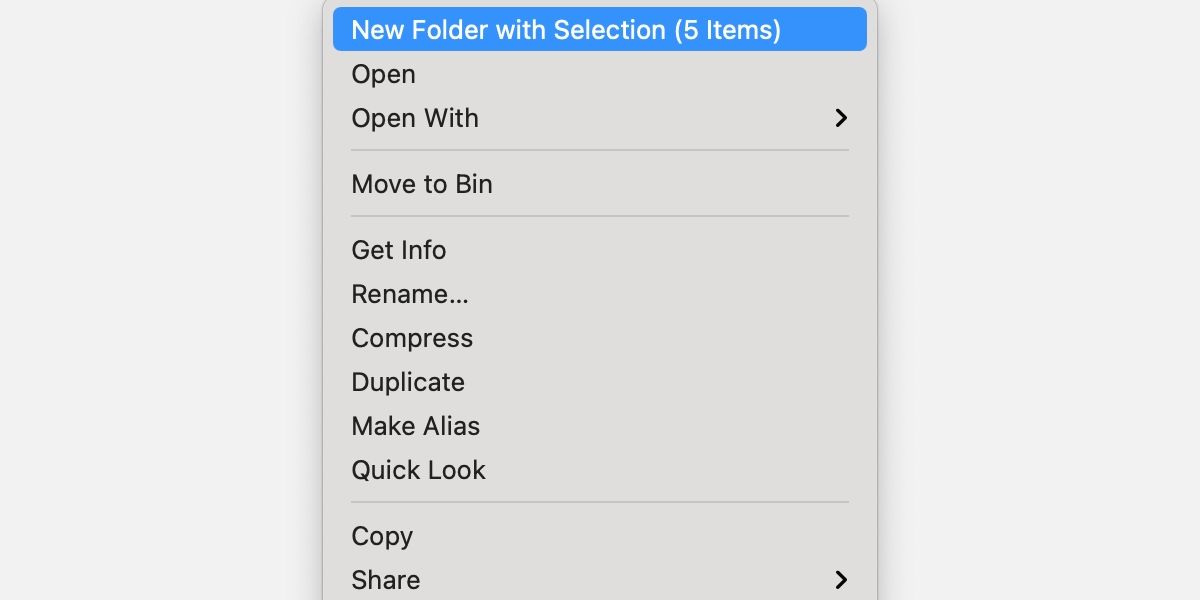 Finder right click menu with new folder with selection highlighted.
