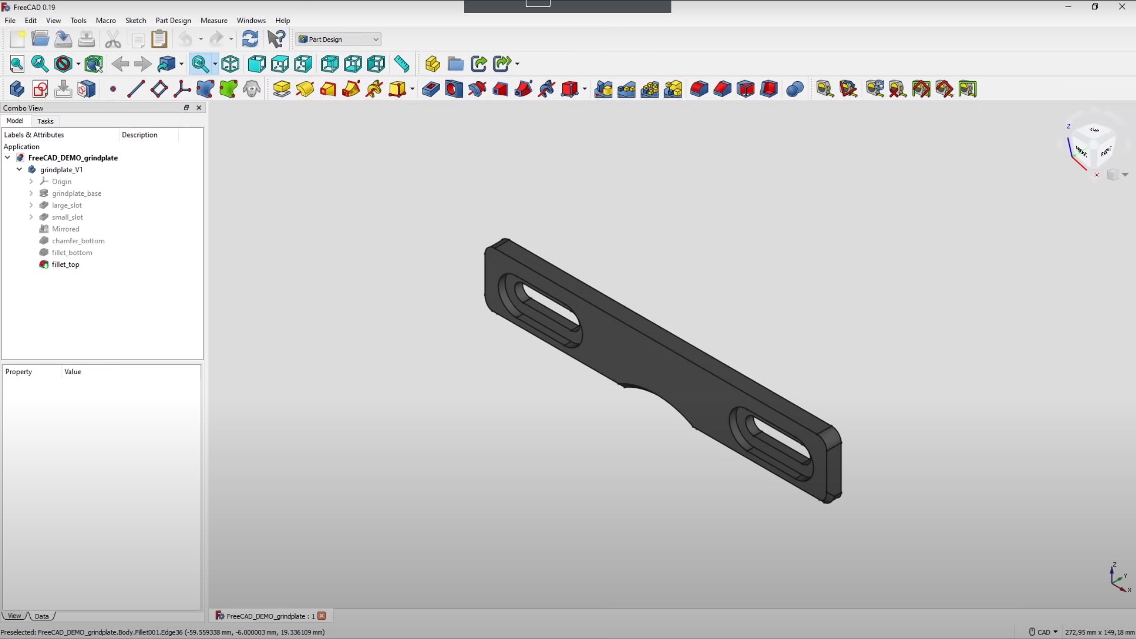 FreeCAD design interface.