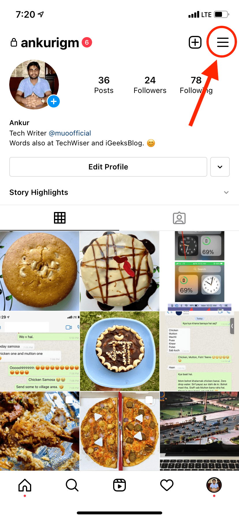 From your Instagram Profile tap three lines icon in top right