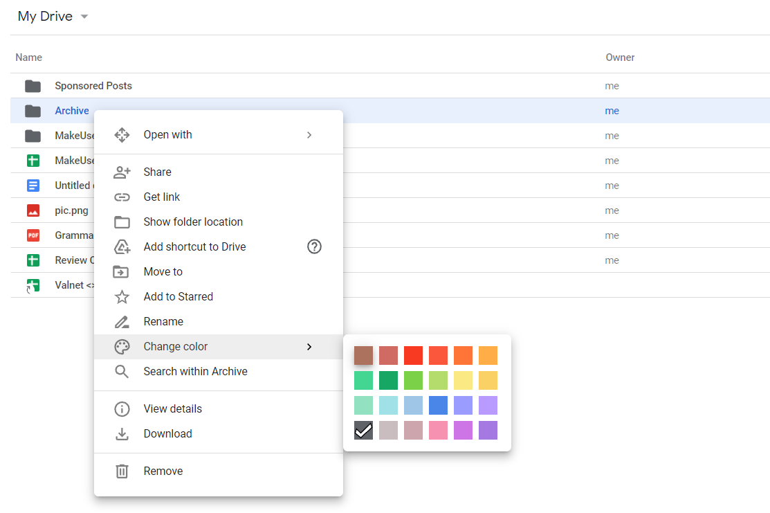 google drive folder colour