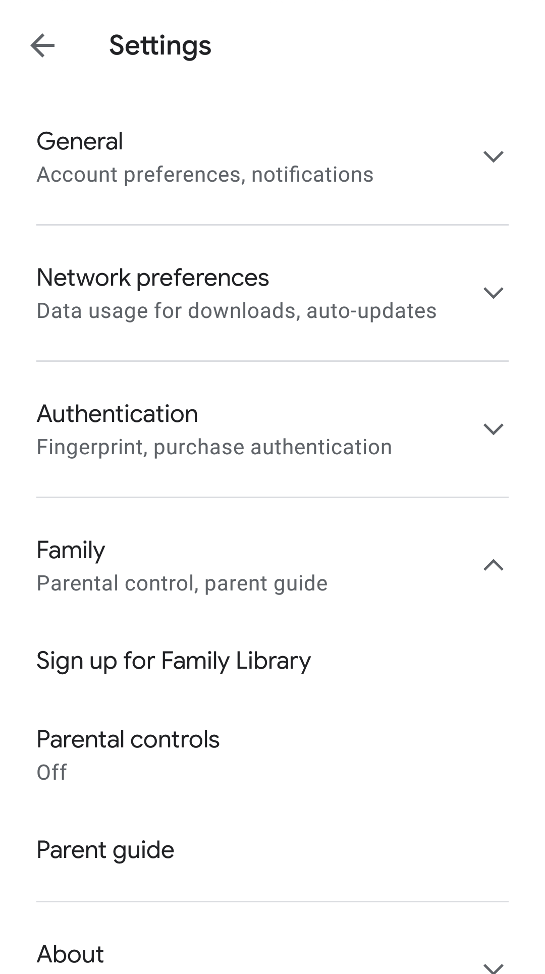 Google Play Settings and Parental Control