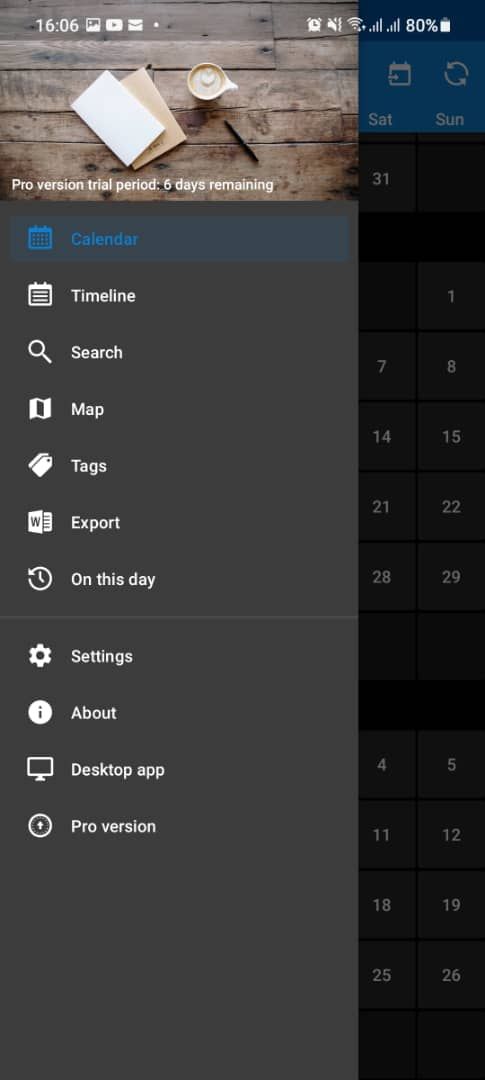 Screenshot of journaling app