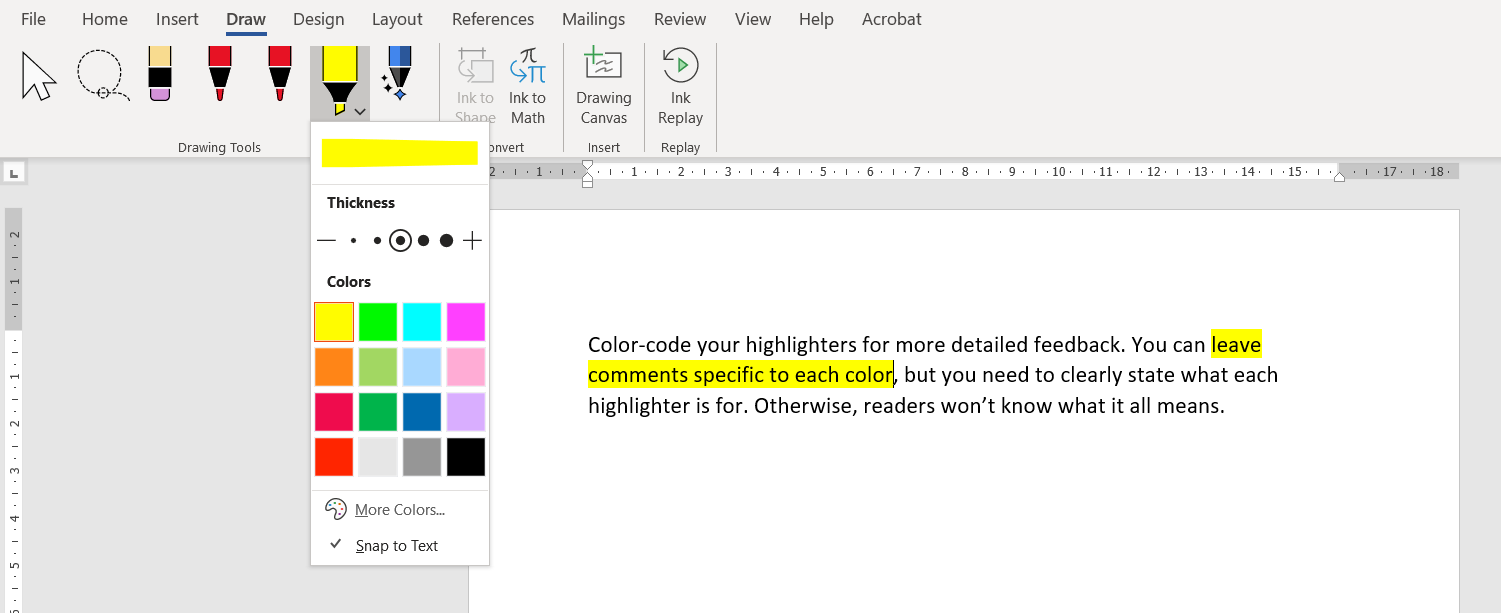 Highlighter Pen Tool on Microsoft Word