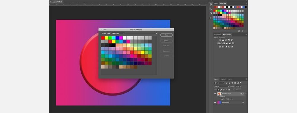 To create a color palette in Photoshop, open up the Swatch Palette editor