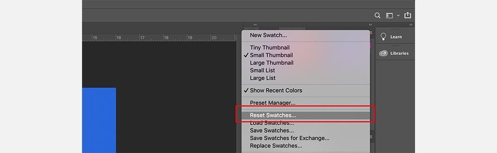 Resetting the color palettes in Photoshop