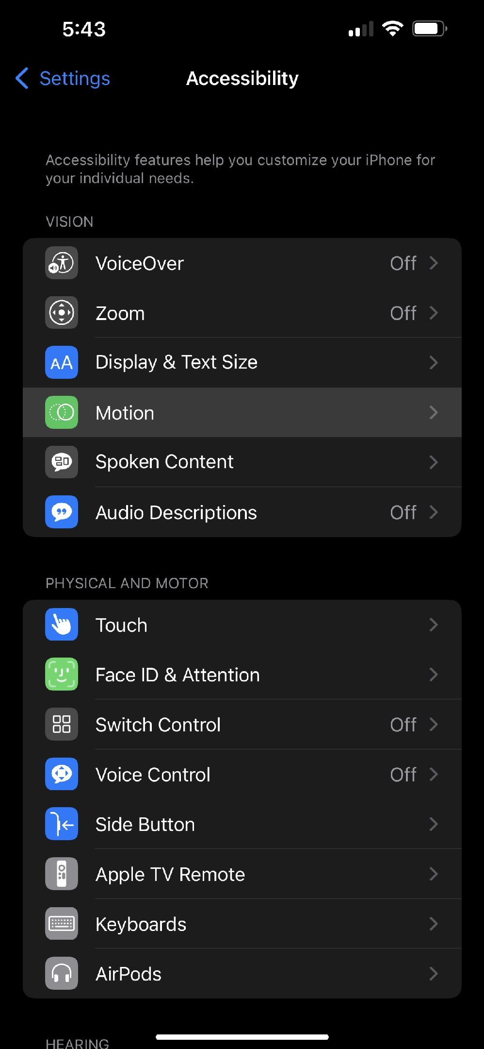 iOS Accessibility settings