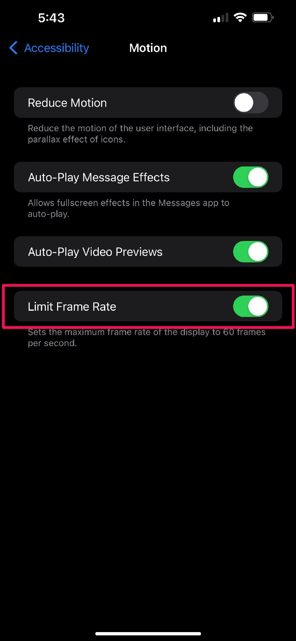iOS Motion settings