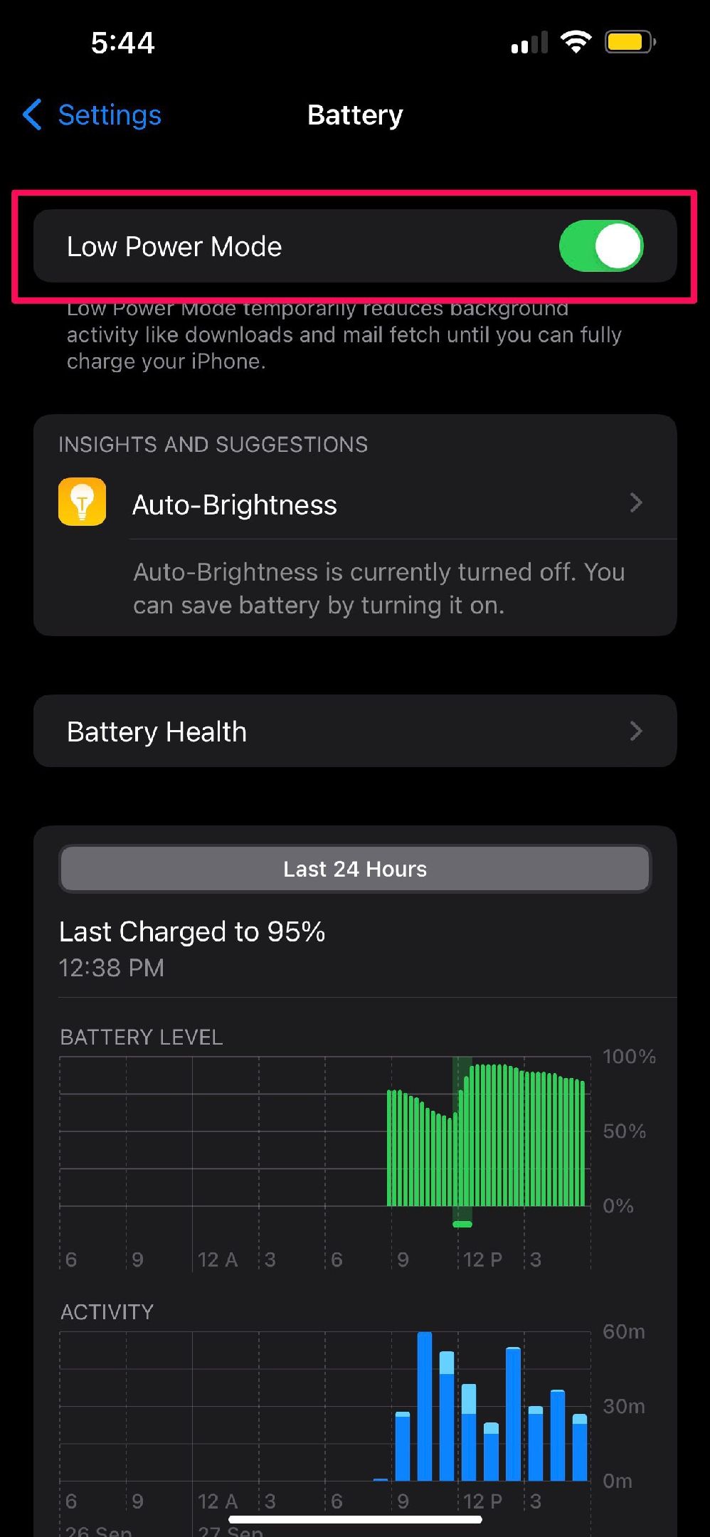 iOS Low Power mode settings
