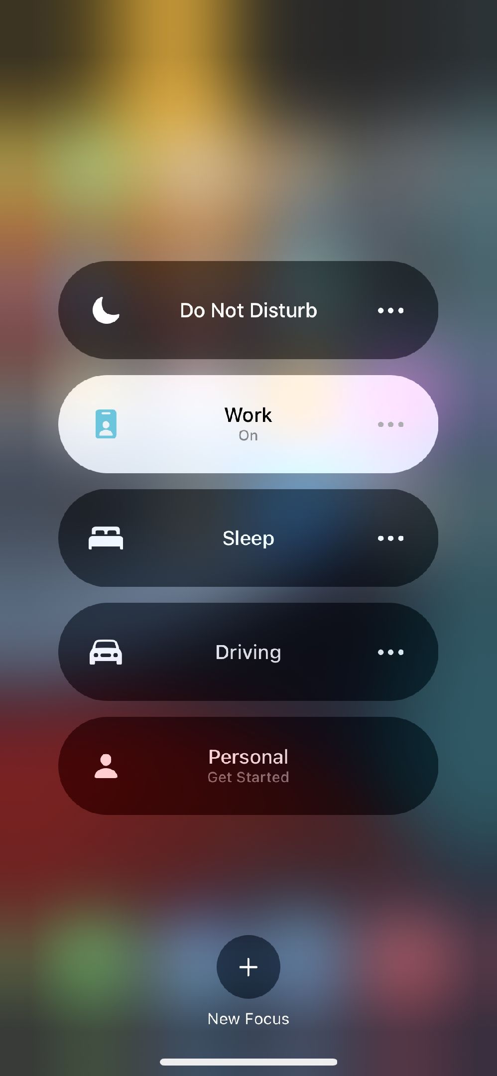 Focus modes in the Control Center