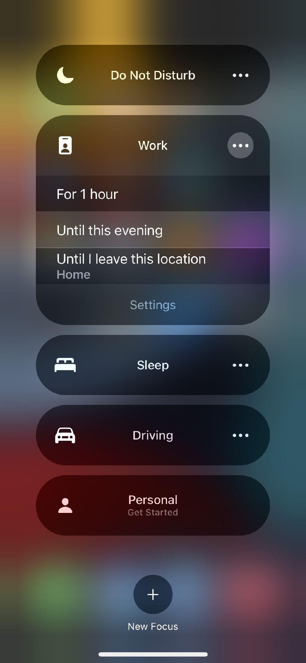 Focus mode advanced options in the Control Center