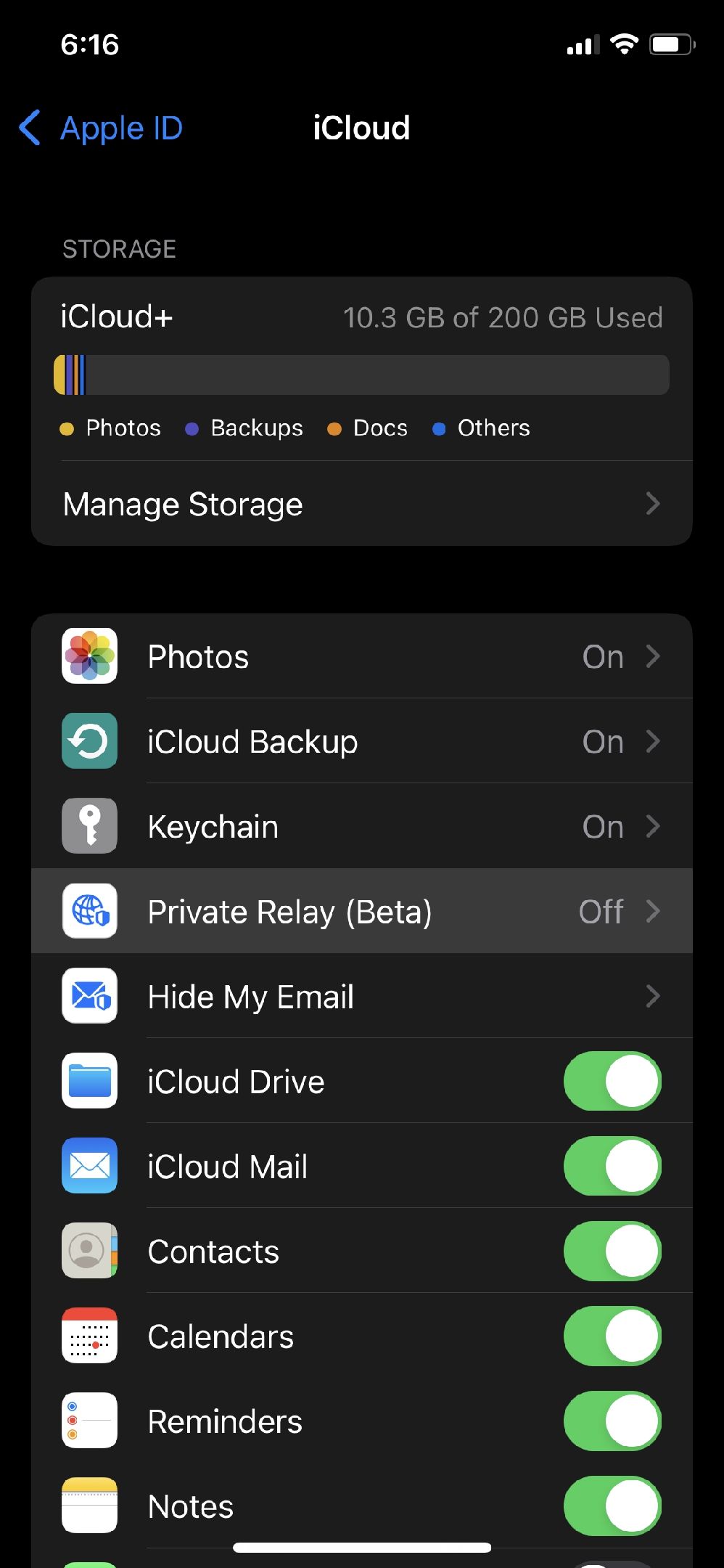 Private Relay settings on iPhone