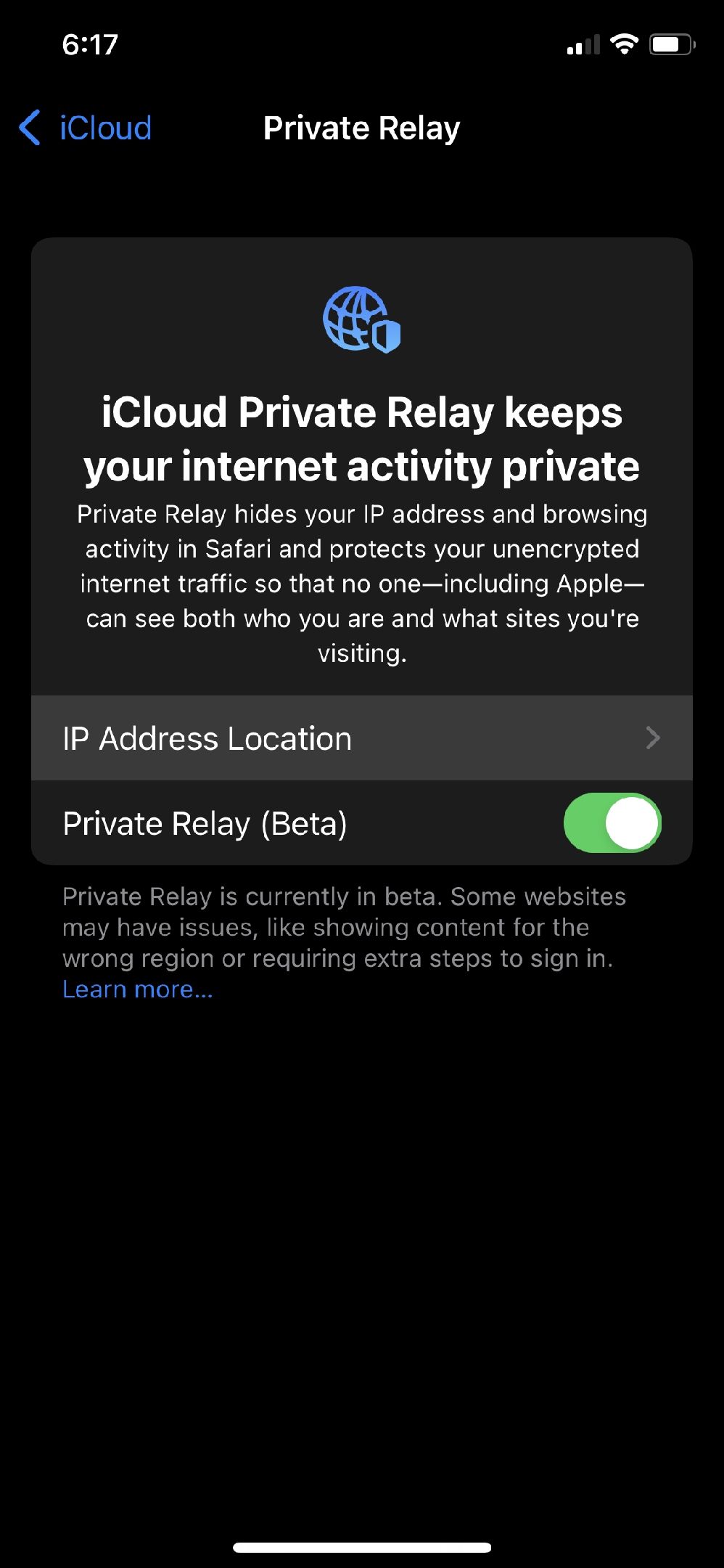 Enabling Private Relay on iPhone