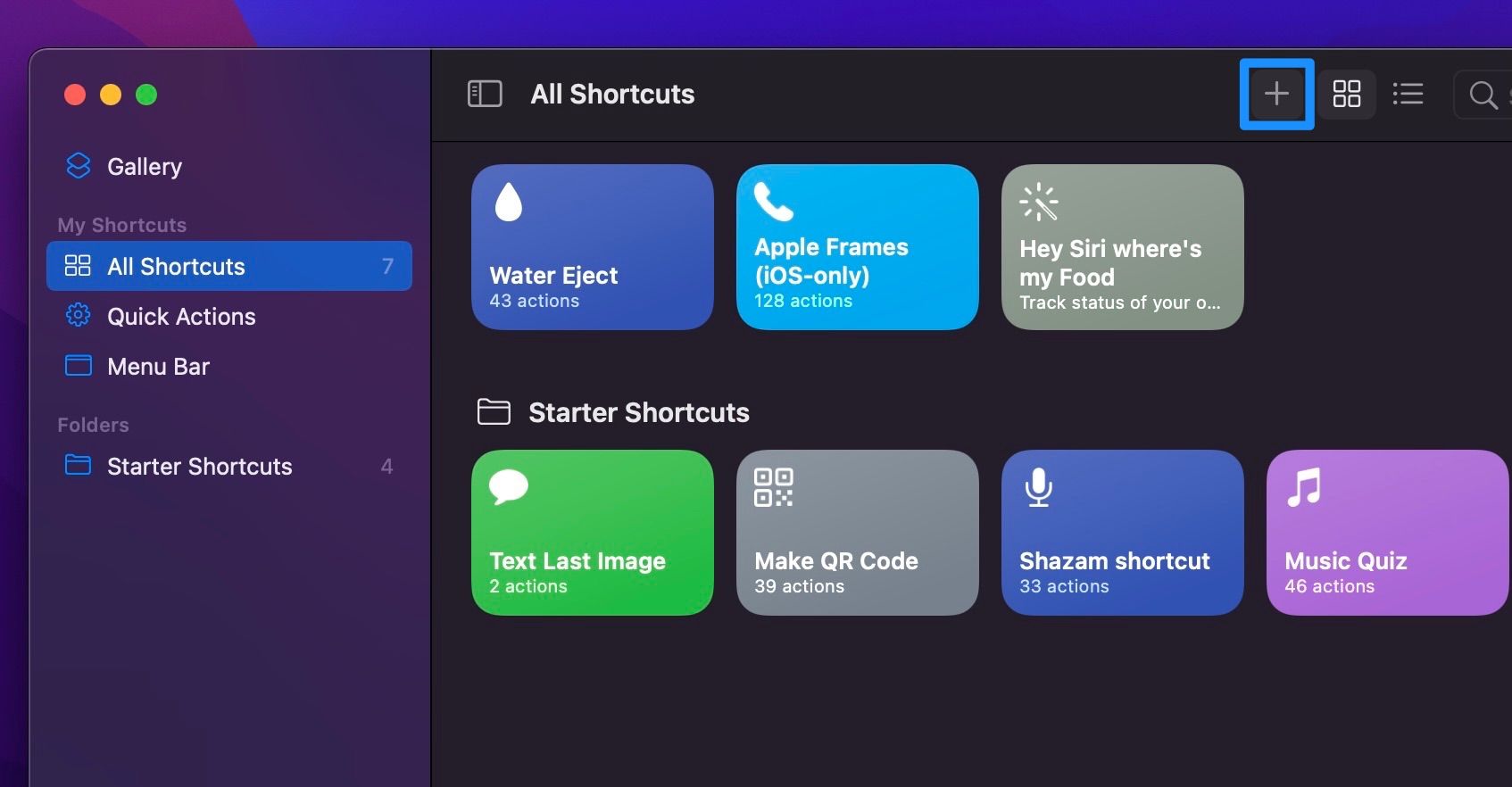 Creating a new shortcut in macOS Monterey