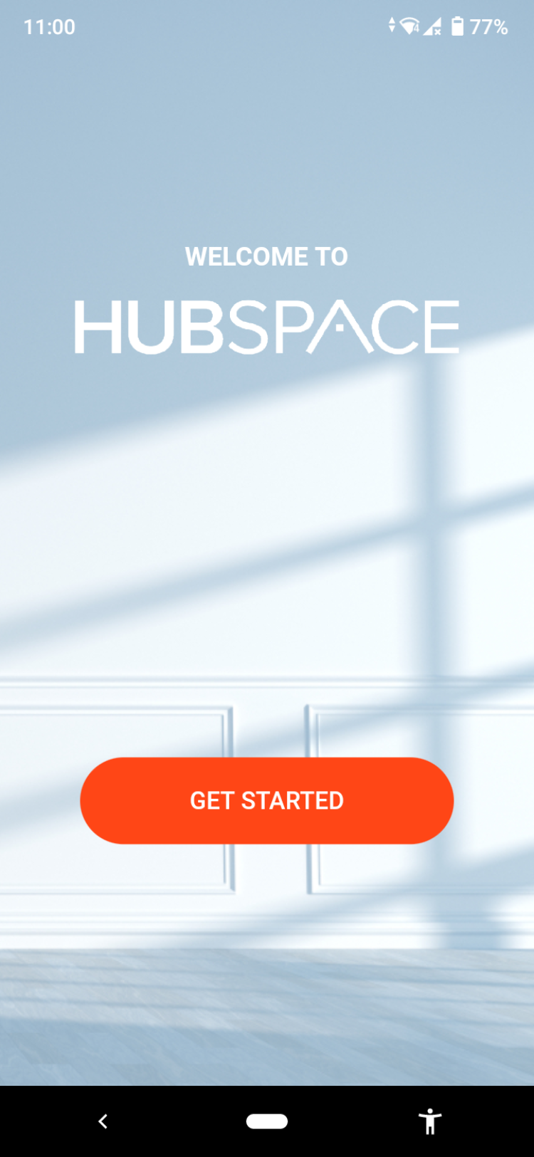 Hubspace app showing welcome screen