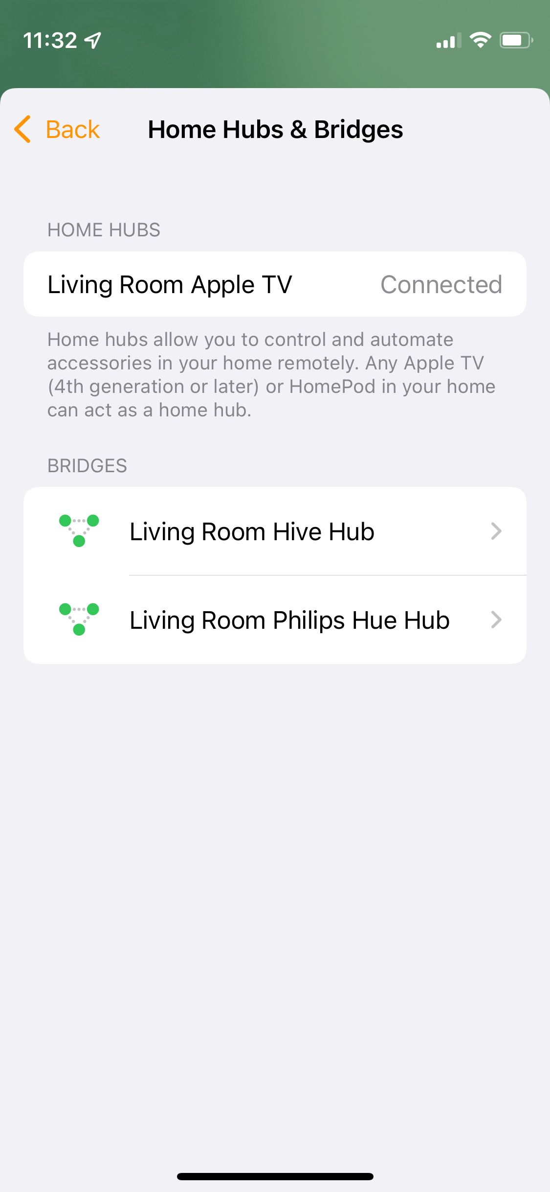 برنامه iOS Home که Home Hub را نشان می دهد