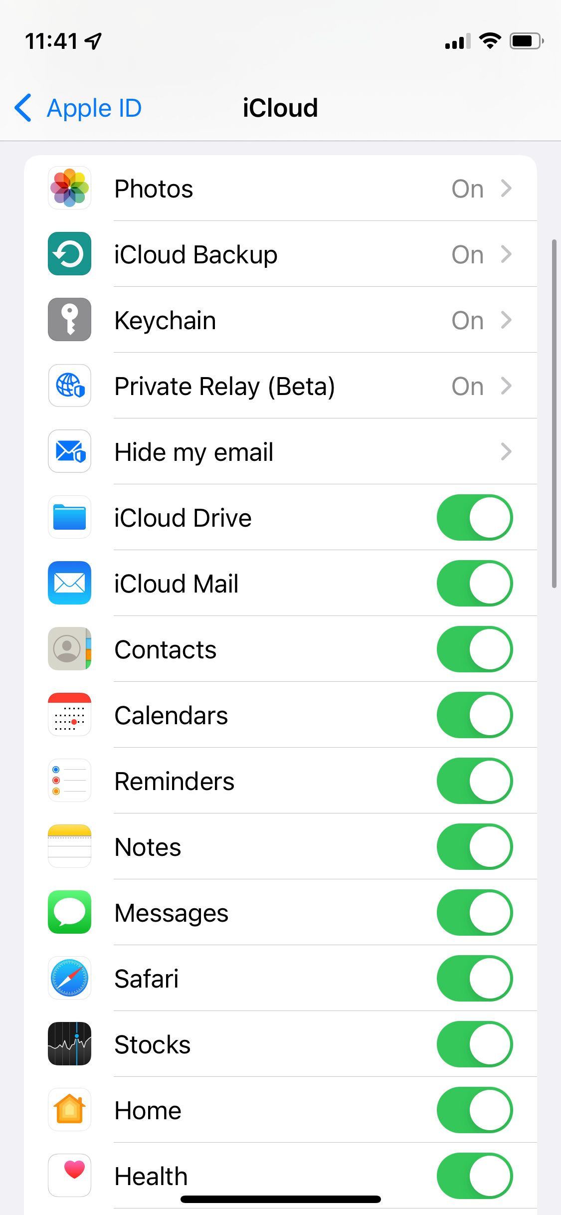 iOS iCloud settings