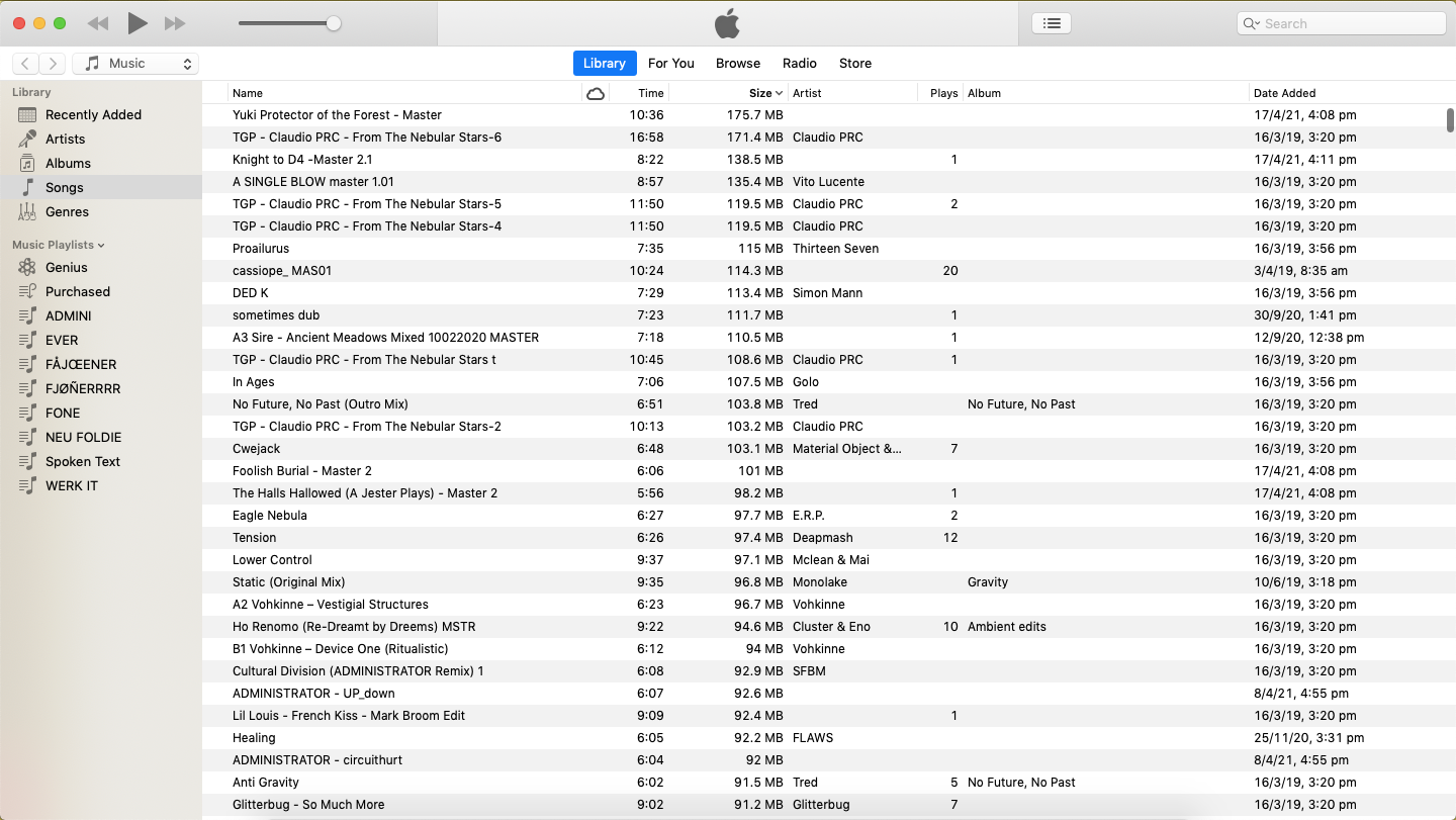 Adding a size column and sorting by size in iTunes