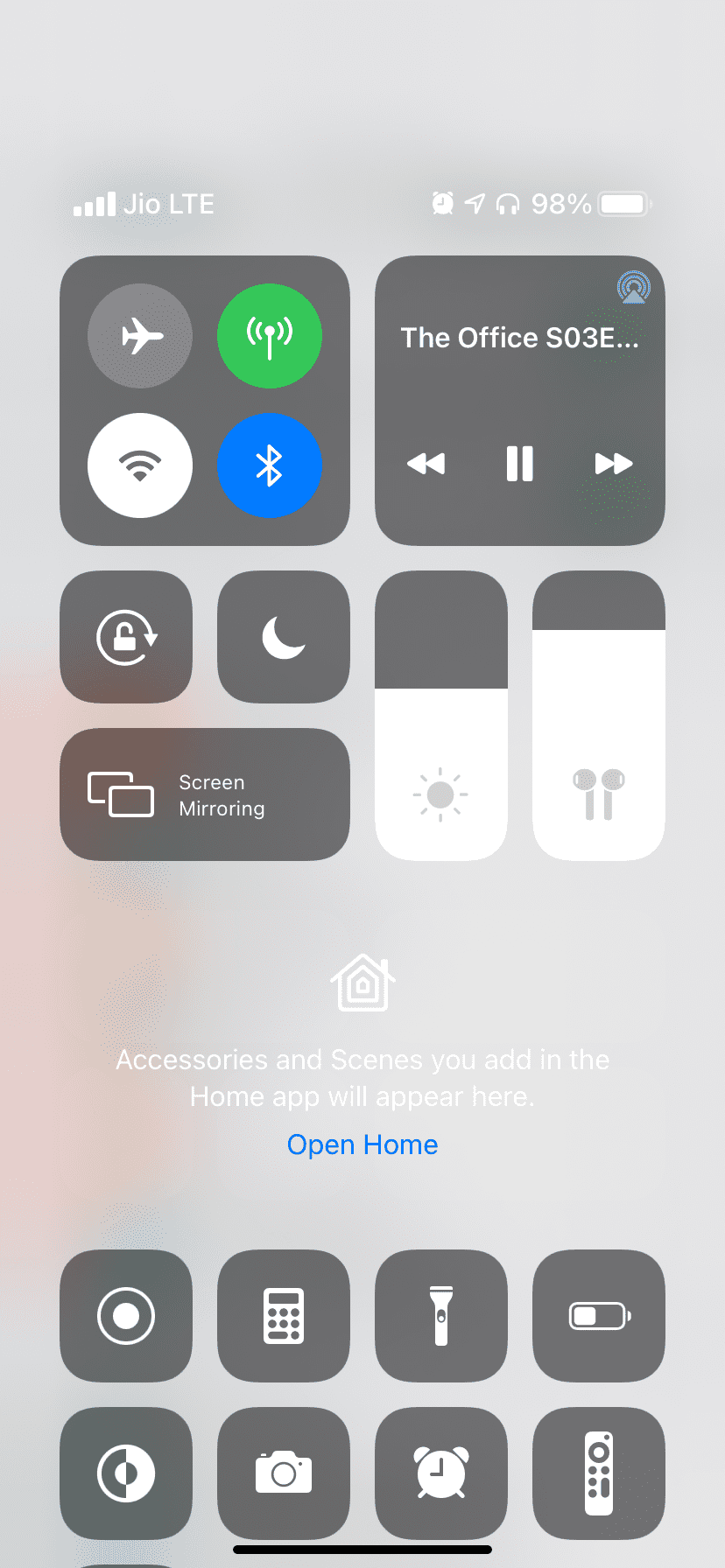 iPhone Control Center with Space for Home Controls