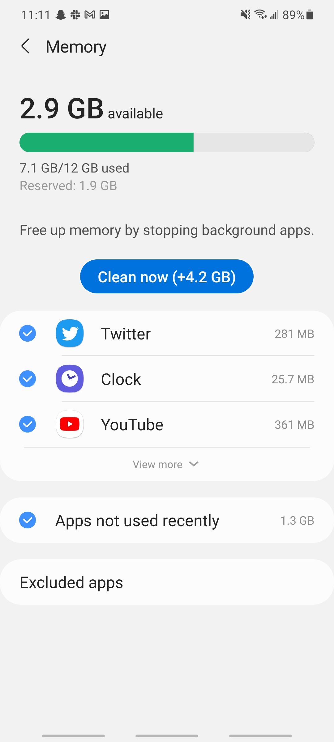 memory screen in battery settings on android