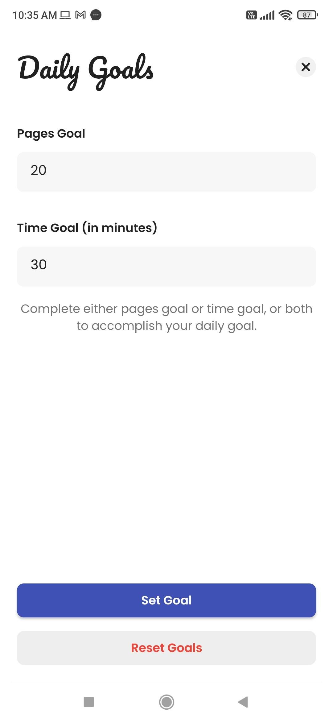 Read More for Android is an excellent free app to set reading goals and track them.