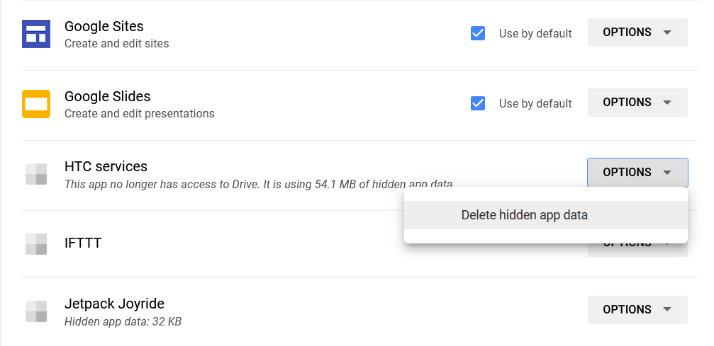 Delete Android app data from Google Drive