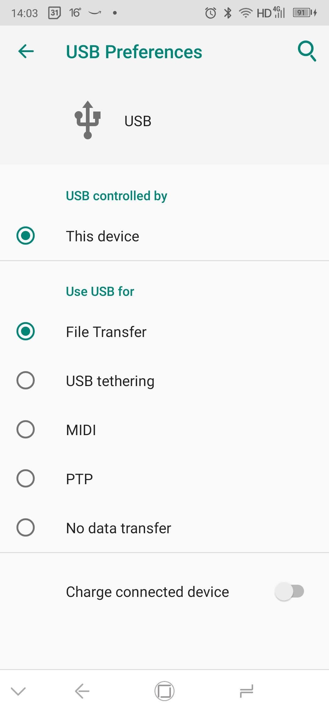 Set Android USB connectivity