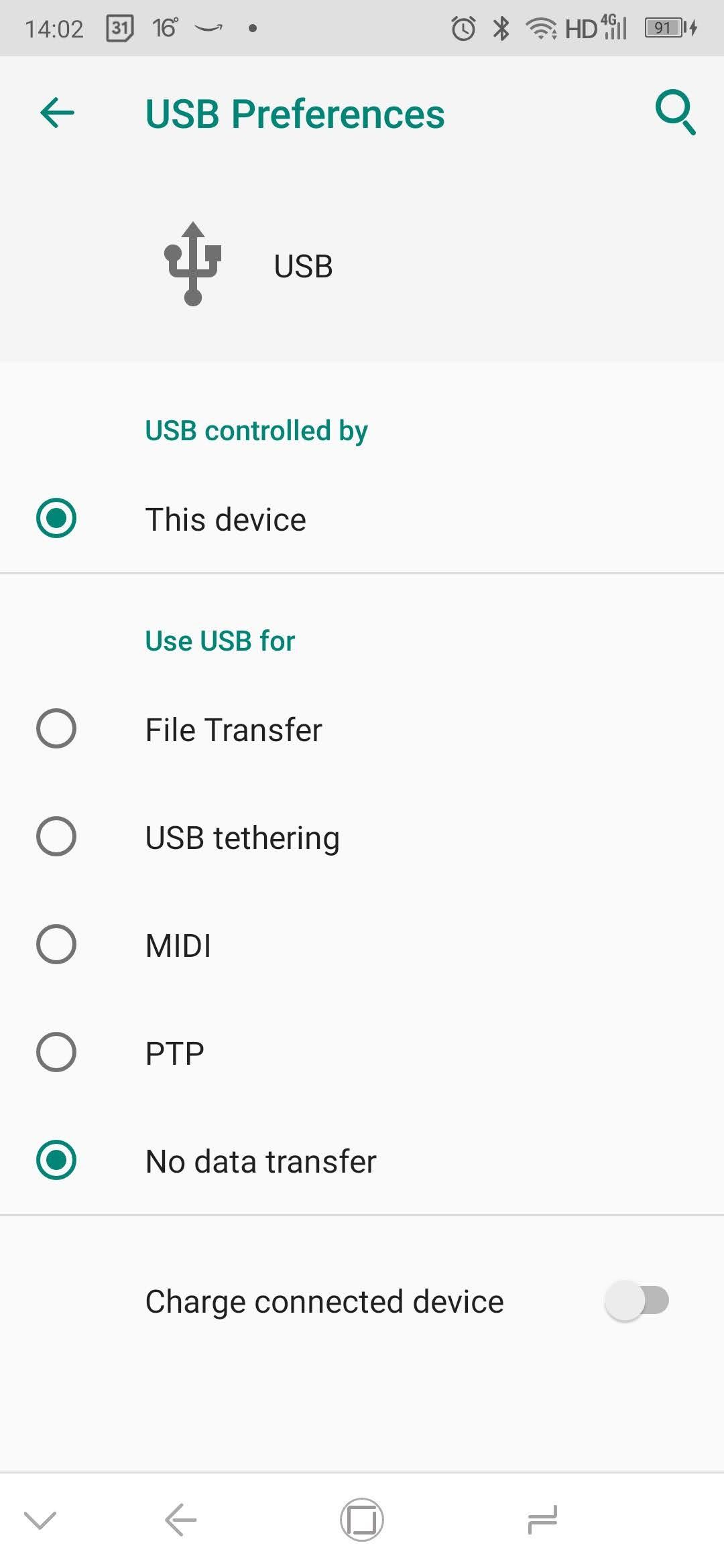 Set Android USB connectivity