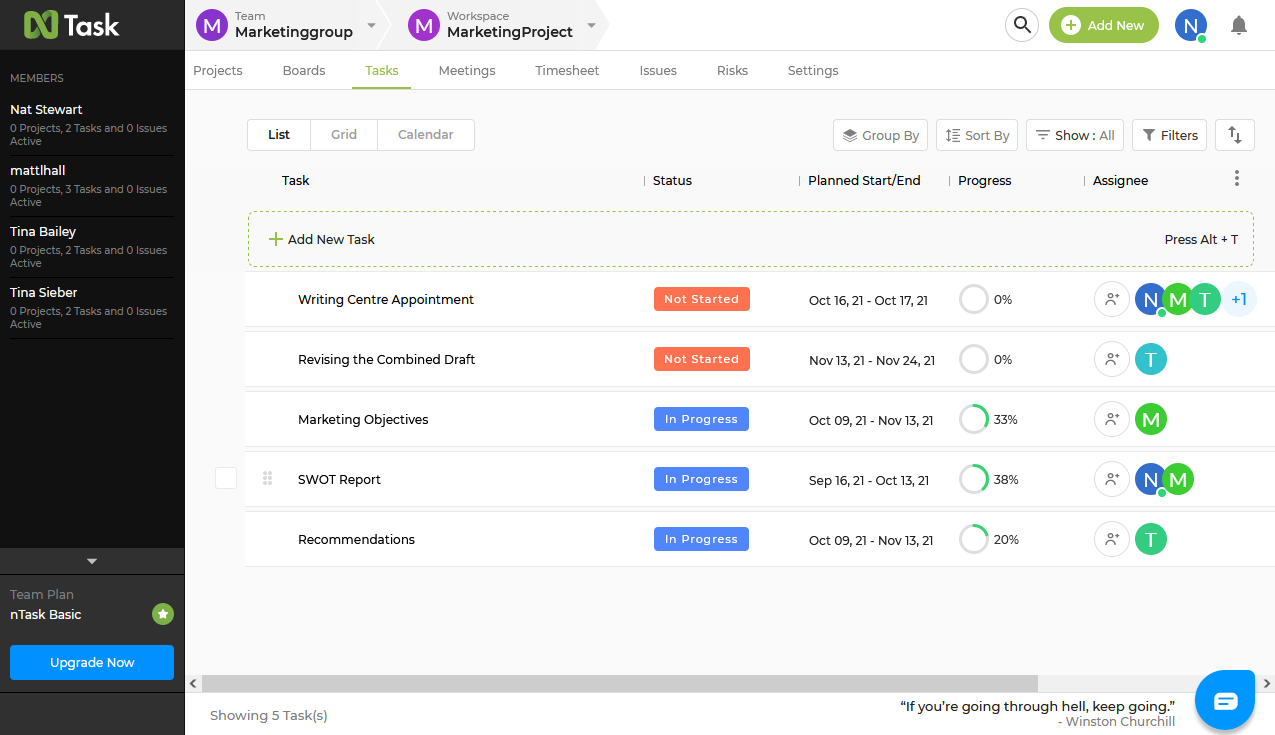 5 Tipps zur Vereinfachung von Gruppenprojekten - nTask Task View