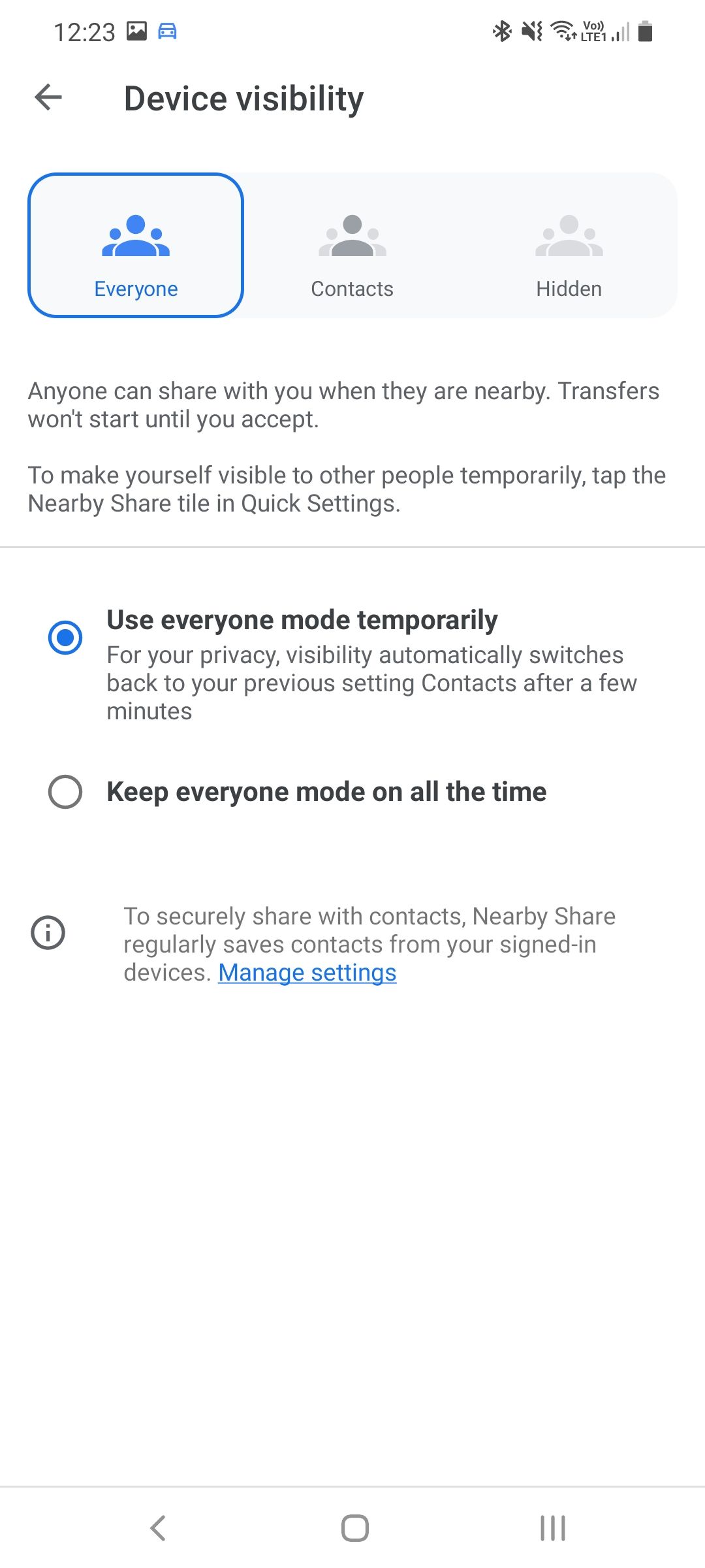 Nearby Share Device Visibility Settings