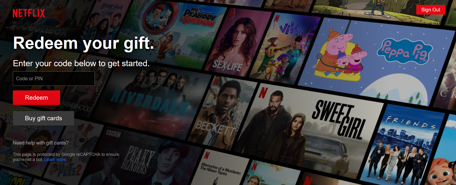 Netflix Redeem Gift Card or Promo Code