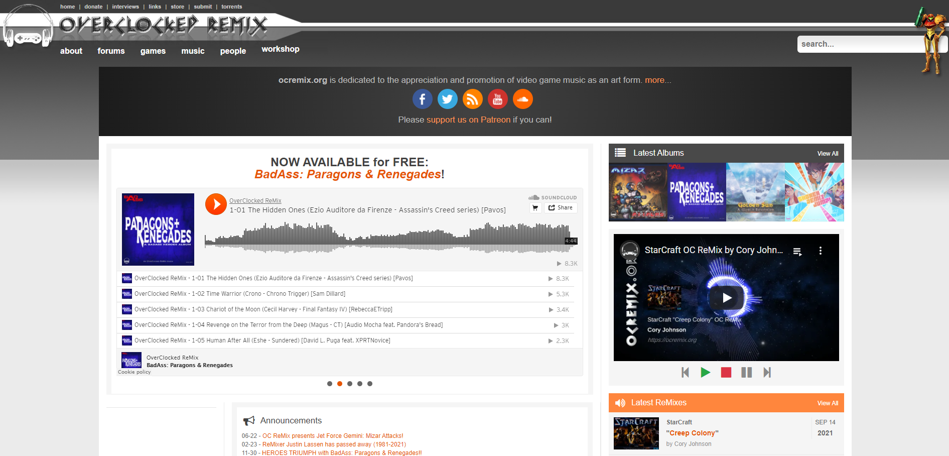ocremix screenshot - I 5 migliori siti per remix di musica per videogiochi