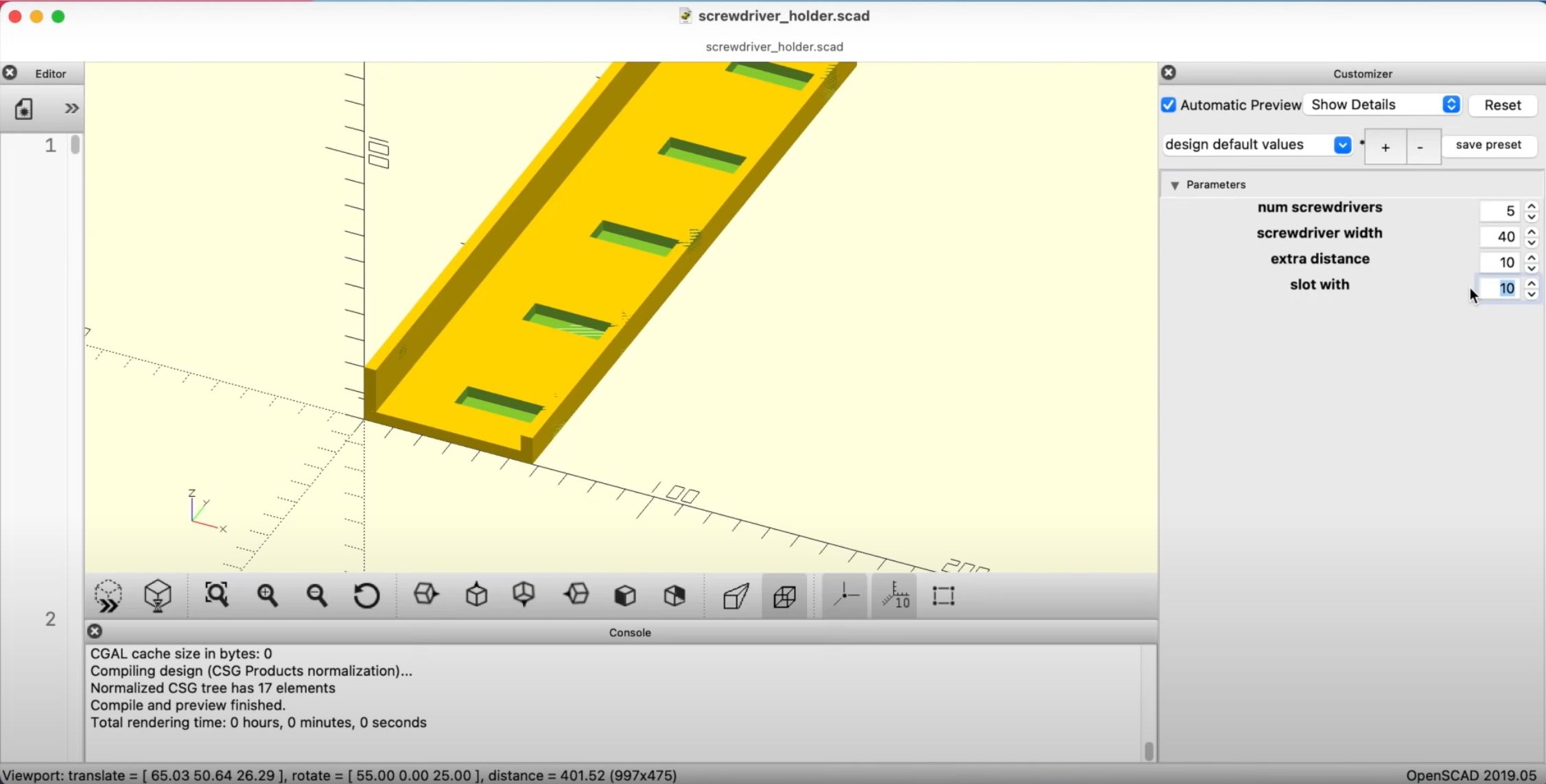 OpenSCAD user interface.