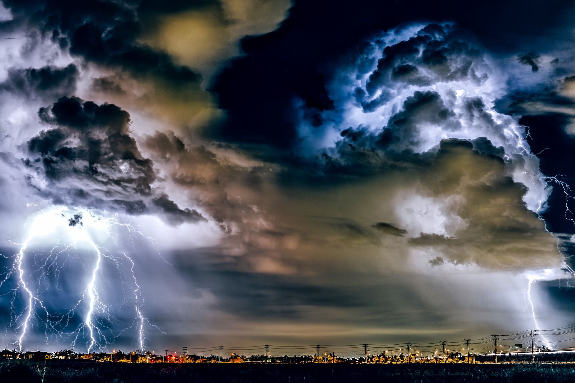 A lightning storm over a city