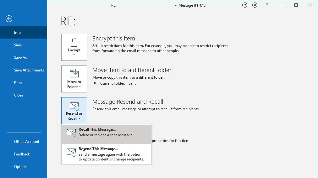 how to recall a message in outlook 2011