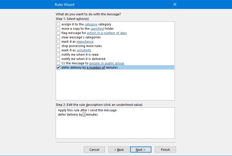 outlook rules wizard