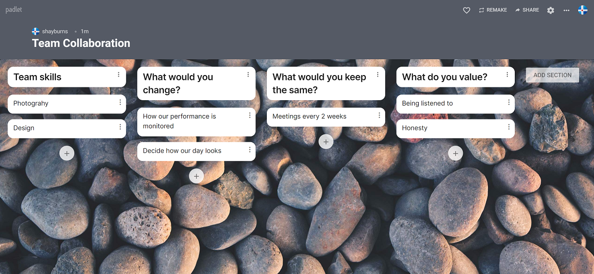 Screenshot of Padlet Collaboration Board